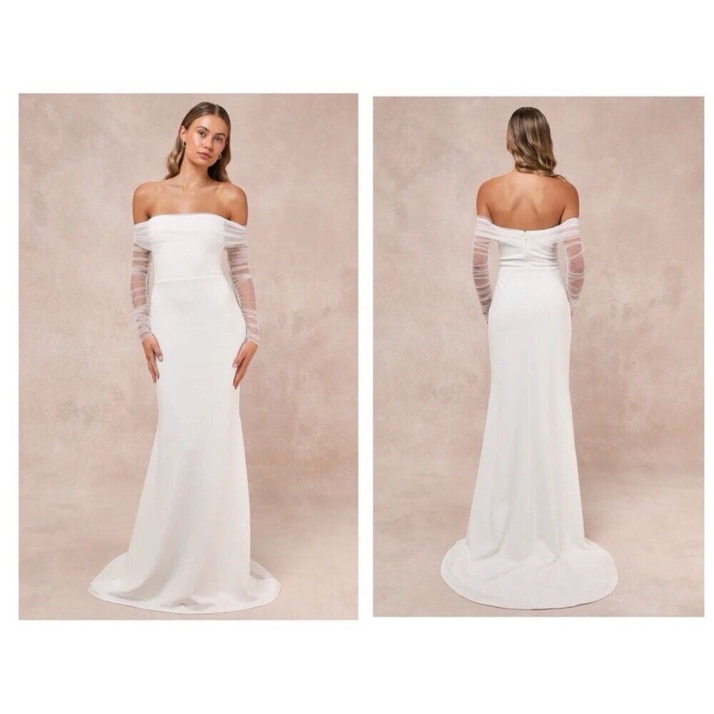 Lulu's Elegant Off-Shoulder White Wedding Dress